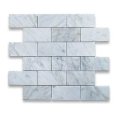 12"x12" Carrara White Grand Brick Subway Mosaic Tile Polished, Chip Size: 2"x4"