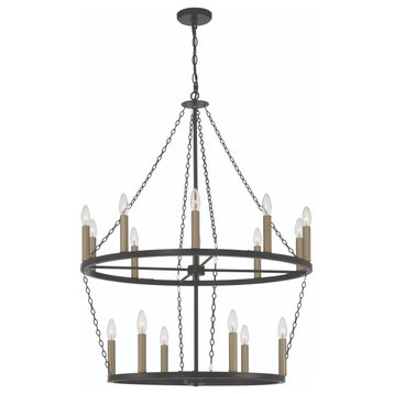 16-Light Candle Style Wagon Wheel Chandelier, Classic Black/Brass Dust