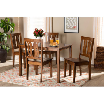 Dilshaw Contemporary Transitional 5-Piece Dining Set, Walnut Brown