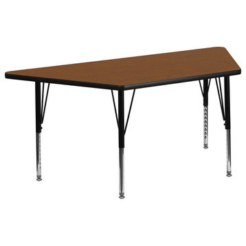 30''W x 60''L Trapezoid Oak HP Laminate Table -  Adjustable Legs