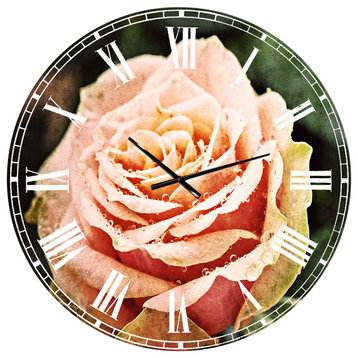 Red and Orange Rose Flower Close Up Floral Metal Clock, 36x36