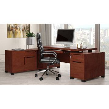 Ford Executive Modern Desk With Filing Cabinets and Return, Left Return
