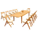 Teak Deals - 13-Piece Teak Dining Set: 122" X-Large Rectangle Table, 12 Surf Folding Chairs - Set includes: 122" Double Extension Rectangle Dining Table and 12 Folding Arm Chairs.