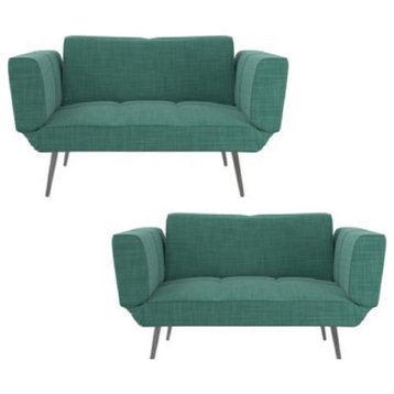 Home Square 2 Piece Upholstered Futon Set with Magazine Storage in Teal Green