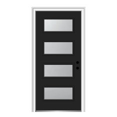 36"x80" 4-Lite Frosted LH Inswing Painted Fiberglass Front Door, 4-9/16" Frame