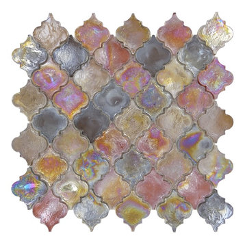 11"x11.1" Dentelle Arabesque Glossy/Iridescent Glass Tile, Spectrum Ridge Bronze