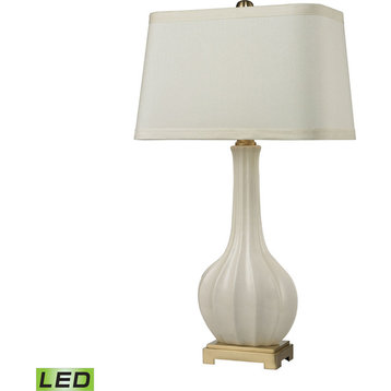 Fluted Ceramic Table Lamp - White,Brass, LED