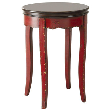 French Country End Table, Cabriole Legs & Round Top With Weathered Two Tone