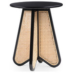 Meridian Furniture - Butterfly End Table, Black - Bring impressive style and impeccable beauty to your living room or family room with this Butterfly end table. This handsome table is part work of art, part functional addition to your room. An expansive round oak veneer top gives you room for resting a drink or book or lamp to brighten the night. Construction with rubberwood and wood products gives this Butterfly table a resilient design, while its natural cane bottom adds a striking visual and instantly draws the eye.