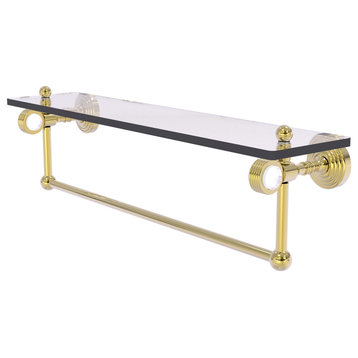 Pacific Grove 22" Groovy Glass Shelf with Towel Bar, Unlacquered Brass