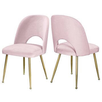 Logan Velvet Dining Chairs With Brushed Gold Legs (Set of 2), Pink