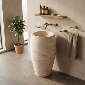 Troia Light Travertine Curved Pedestal Sink - 16"x16"x33.5"