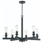 Craftmade - Chicago 6-Light Chandelier in Flat Black - The strong lines and larger scale of the Chicago collection by Craftmade make a bold statement easily at home in any setting. The striking chandeliers do not include glass shades but can be customized with clear seeded glass globes sold separately. The coordinating clear seeded glass vanities and mini pendant provide excellent lighting options for any bathroom large or small.  This light requires 6 , 60 Watt Bulbs (Not Included) UL Certified.