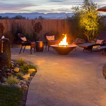 Firepit & Pavers with Fountain at Sunset, Santa Maria CA