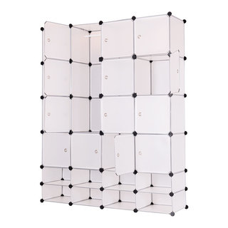 Costway DIY 24 Cube Portable Clothes Wardrobe Cabinet Closet Storage - 57.5''L x 14.6'' W x 71.3''H - White