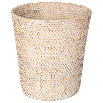 Loma Round Rattan Paper Waste Basket, Latte