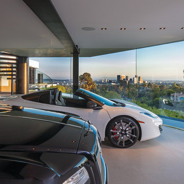 Laurel Way Beverly Hills modern home glass wall luxury car garage