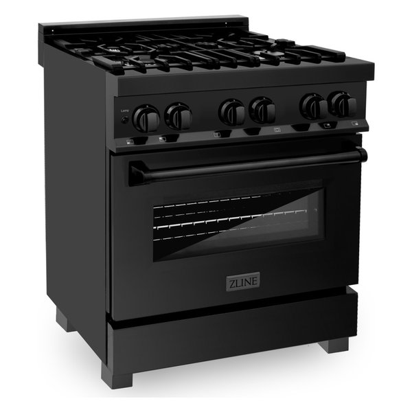 ZLINE Dual Fuel Range Gas Stove/Electric Oven, Black Stainless Steel,