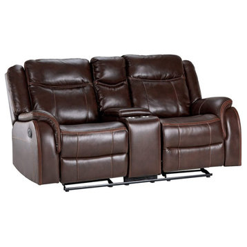 Sunset Trading Avant 76" Faux Leather Dual Reclining Rocking Loveseat in Brown