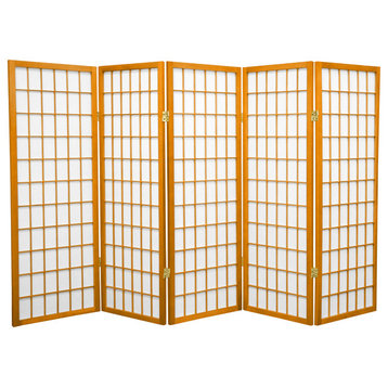 4' Tall Window Pane Shoji Screen, Honey, 5 Panels