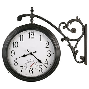 Outdoor Clock, Double Side Design With White Dial With Black Handles and Glass