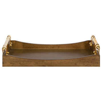 Kate and Laurel Ormond Walnut Wood Decorative Tray With Gold Metal Handles
