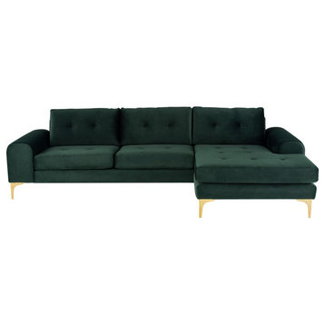 Colyn Reversible Sectional, Emerald Green Velour Seat/Brushed Gold Legs