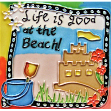 4x4" Life Is Good Beach Ceramic Art Tile Drink Holder Coaster