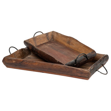 Durone Brown Wooden Live Edge Serving Trays, Set of 2