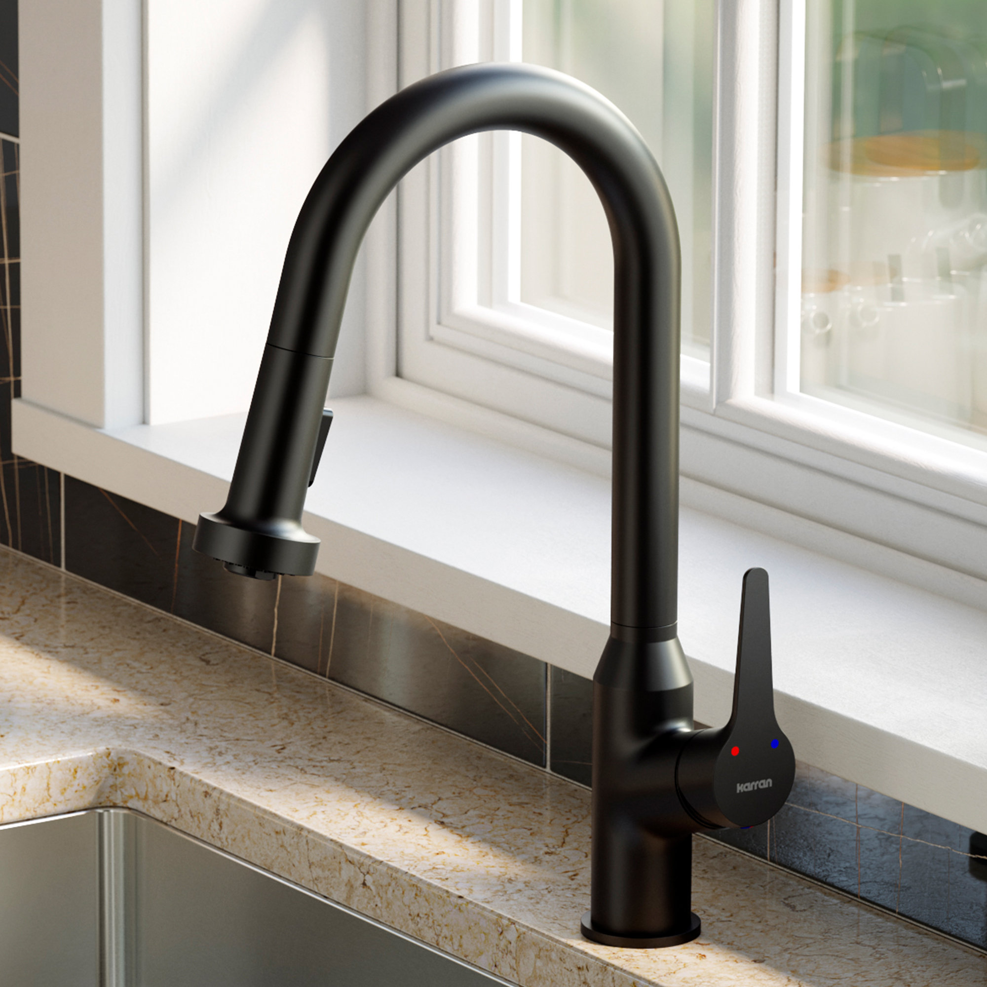 Karran Dockton Single-Handle Pull-Down Sprayer Kitchen Faucet, Matte Black
