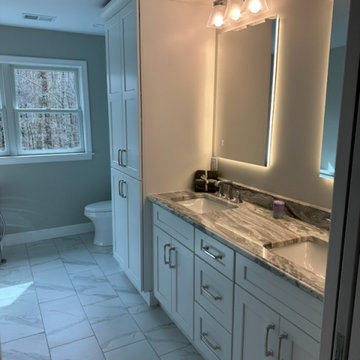 Bathroom Project with Glass Shower Vanity and Free Standing Tub