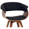 Fabric Padded Curved Seat Chair With Angled Wooden Legs, Charcoal Gray