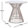 Contemporary Side Table, Rattan Frame & Round Grey Whitewashed Mango Wood Top