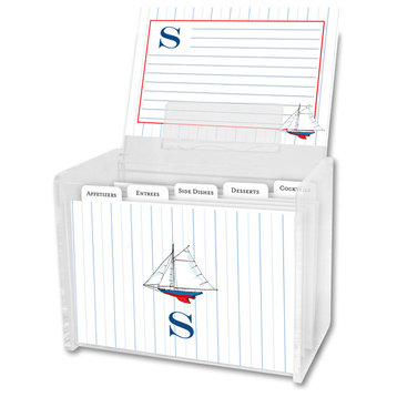 Recipe Box & Cards Sailboat Single Initial, Letter T