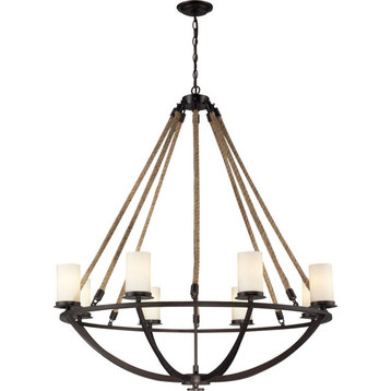 Natural Rope 8-Light Chandelier, Aged Bronze