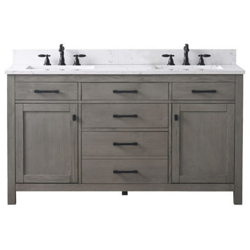 Jasper 60" Bathroom Vanity, Textured Gray, Ariston White Engineered Stone Top