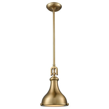 Rutherford 1-Light Pendant, Satin Brass With Frosted Glass Diffuser