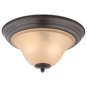 Burnished Bronze And Tea Stained Alabaster Glass Flush Ceiling Light 14.5" 