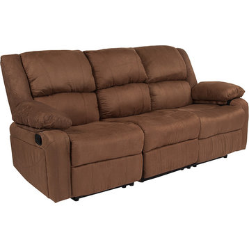 Harmony Series Leather Sofa with Two Built-In Recliners, Chocolate Brown Microfi