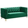Michelle Fabric Upholstered Chair, Gold Iron Legs, Green, Velvet, Loveseat