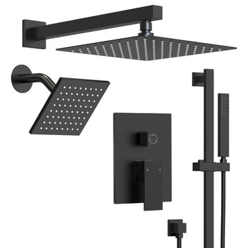 Dual Heads 10"Rain Shower Faucet & 6" Shower System with Handheld Slide Bar, Matte Black, 3 Functions