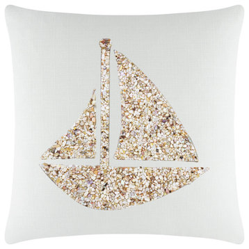 Sparkles Home Shell Sailboat Pillow, White, 16x16"