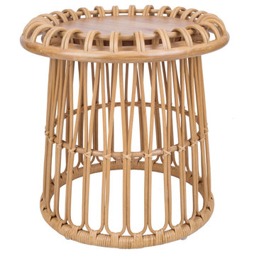 Galia Rattan Round Side/ End Table w/ Wood Top