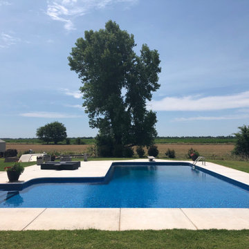 Large L Shaped Elite Polymer Vinyl Liner Pool with Blue Granite Steps