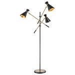 Elk Home - Chiron 3-Light Adjustable Floor Lamp, Black and Aged Brass - The Chiron floor lamp features 3 adjustable, spotlight-style lights in brass and black metal finishes. Displaying subtle vintage design notes and a sleek mid-century function and form, this lamp is ideal for a number of interior locations, from a quiet reading corner to providing ambient lighting in a more social space.