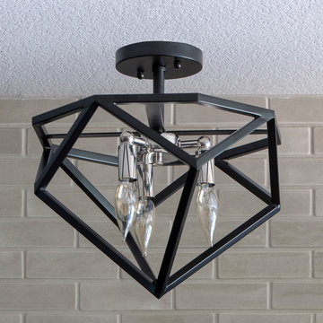 Alexa Metal Geometric 3-Light Semi Flush Mount Fixture