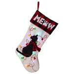 Glitzhome,LLC - 21" LED Embroidered Linen Christmas Stocking, Cat - LED embroidered linen christmas stockings are the special decorating part to welcome Santa. We provide the handcraft one for you to celebrate the very season in the year, with high quality material, you can experience the soft &smooth touch, and is safe for your younger kids.