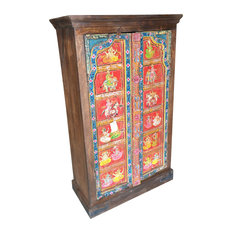 Mogulinterior - Consigned Antique Indian Armoire Hand painted Ganesha Bohemian Cabinet Wardrobe - Armoires and Wardrobes