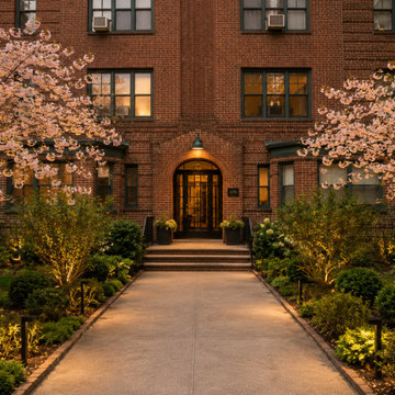 Historic Brick Condo Entry with Hydrangeas