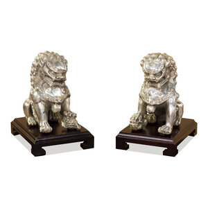 18-Inch Oriental Furniture Foo Dog Rust Patina Statues Set of 2